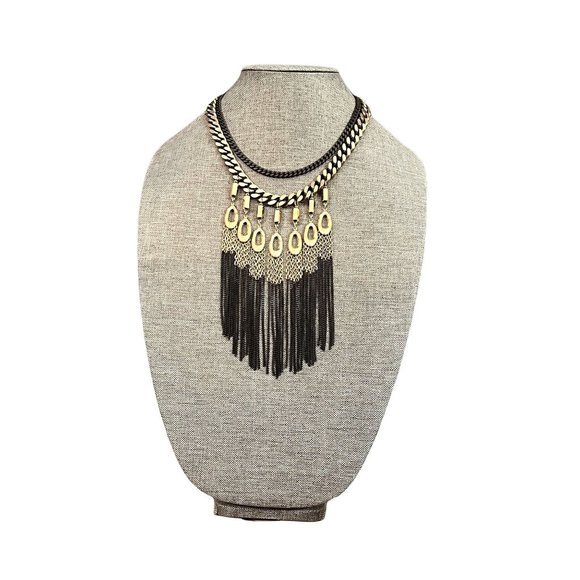 Stella & Dot Lillith Fringe Statement Necklace Mixed Metal Tribal Gold B… - Picture 2 of 9